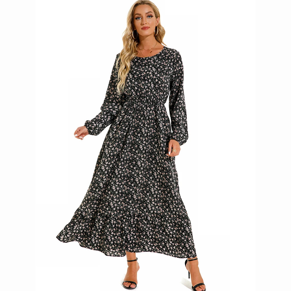 2025 Sping Summer Bohemian Women Maxi Dress Casual Long Sleeve High Waist Beach Woman Chiffon Dresses Floral Vestidoes Mujer New