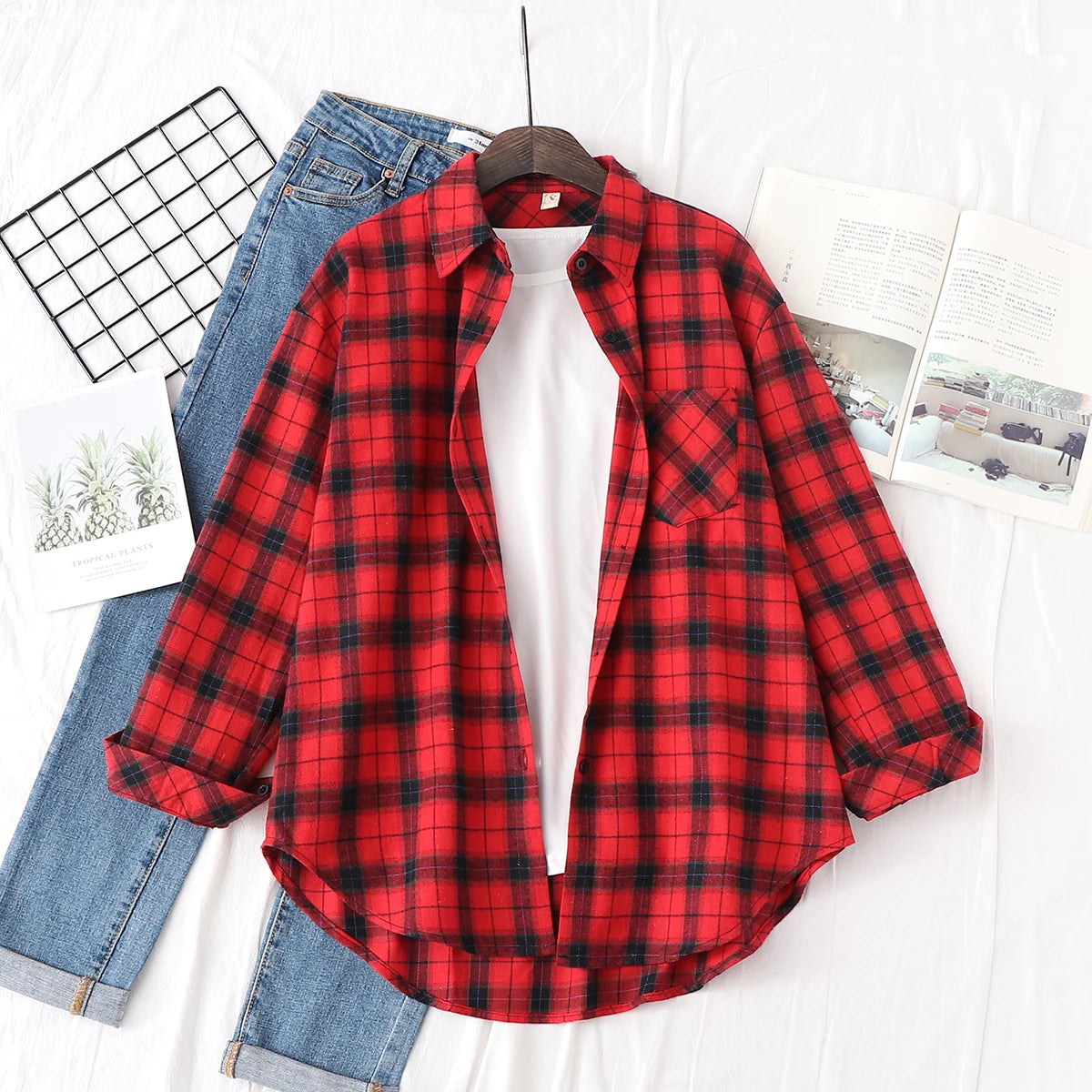2025 New Fashion Loose Womens Plaid Shirt Fresh College Style Design Blouses And Tops Long Sleeve Casual Female Checked Clothes