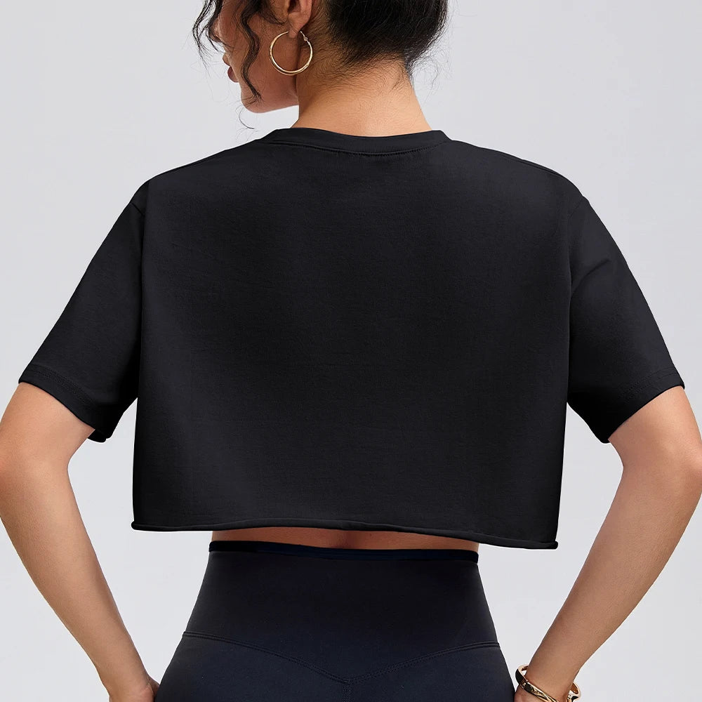 Anfilia Women Fashion Yoga Shirts Loose Fitting Crew Neck Short Sleeves 95% Cotton Breathable Gym Fitness Running Crop Tops