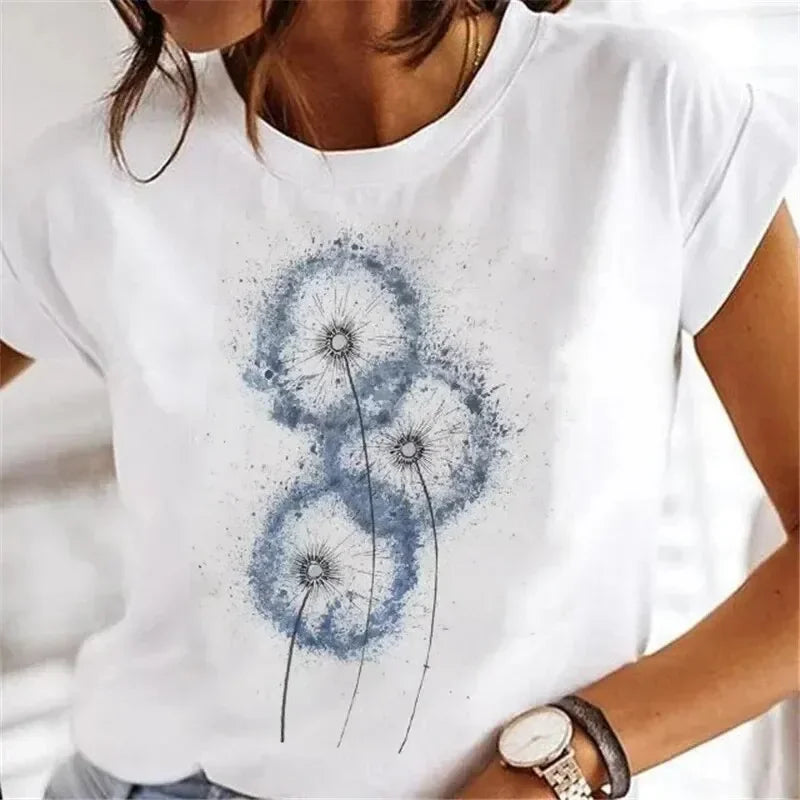 T-shirt Dandelion Fashion Watercolor 90s Short Sleeve Tshirt Spring Summer Female Tee Graphic T Shirt