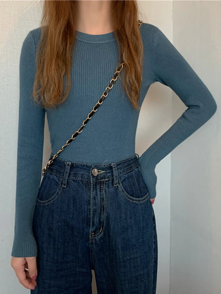 2025 New Women Sweater Autumn Winter Long Sleeve Pullover Basic Top Fashion O-neck Elastic Female Winter Solid Knitted Jumper