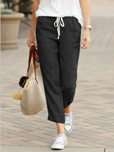 Elegant Solid Drawstring Straight Pants Fashion Women Y2K Pocket Loose Cotton Elastic Waist Baggy Pant Casual Sweatpant Trousers