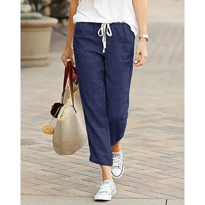 Elegant Solid Drawstring Straight Pants Fashion Women Y2K Pocket Loose Cotton Elastic Waist Baggy Pant Casual Sweatpant Trousers