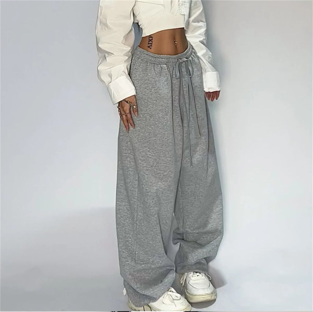 Casual Solid Sweatpants For Women High Waist Lace Up Loose Joggers Pant Classic Baggy Streetwear Female Sport Dance Trouser Y2K