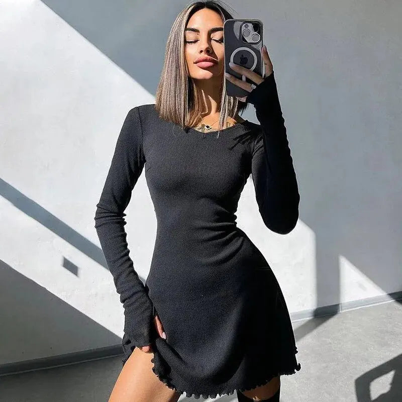 Dulzura Women 2024 Spring Autumn Fashion Long Sleeve Knitted Streetwear Bodycon Short Mini Dress Wholesale Items For Business