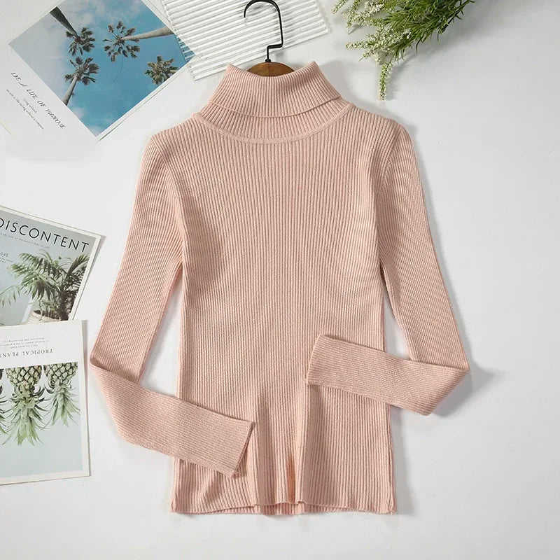 2025 Women Turtleneck Sweater Knitted Soft Pullovers Cashmere Jumpers Basic Solid Soft Sweaters Women Autumn Winter Casual Top