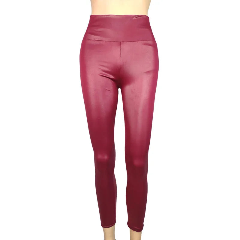 Trendy New Women's Leggings High Waisted Tight and Sexy Faux Leather Pants Colorful Yoga Pants for Women