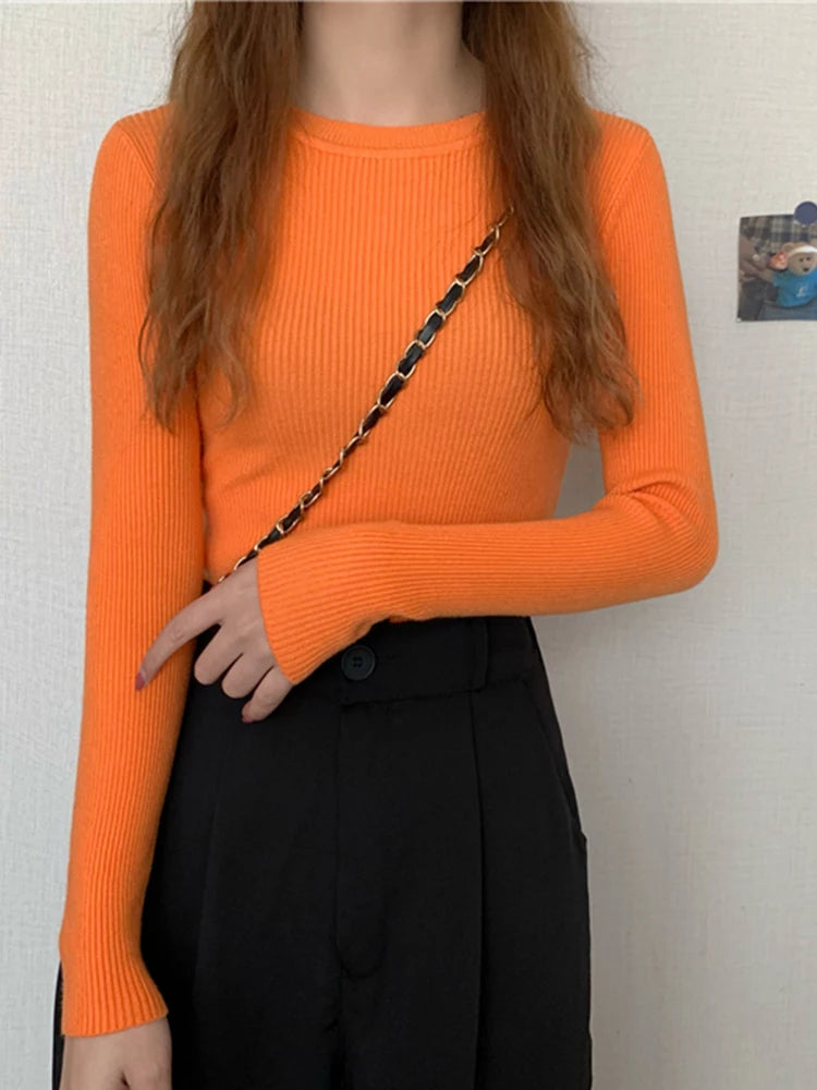 2025 New Women Sweater Autumn Winter Long Sleeve Pullover Basic Top Fashion O-neck Elastic Female Winter Solid Knitted Jumper