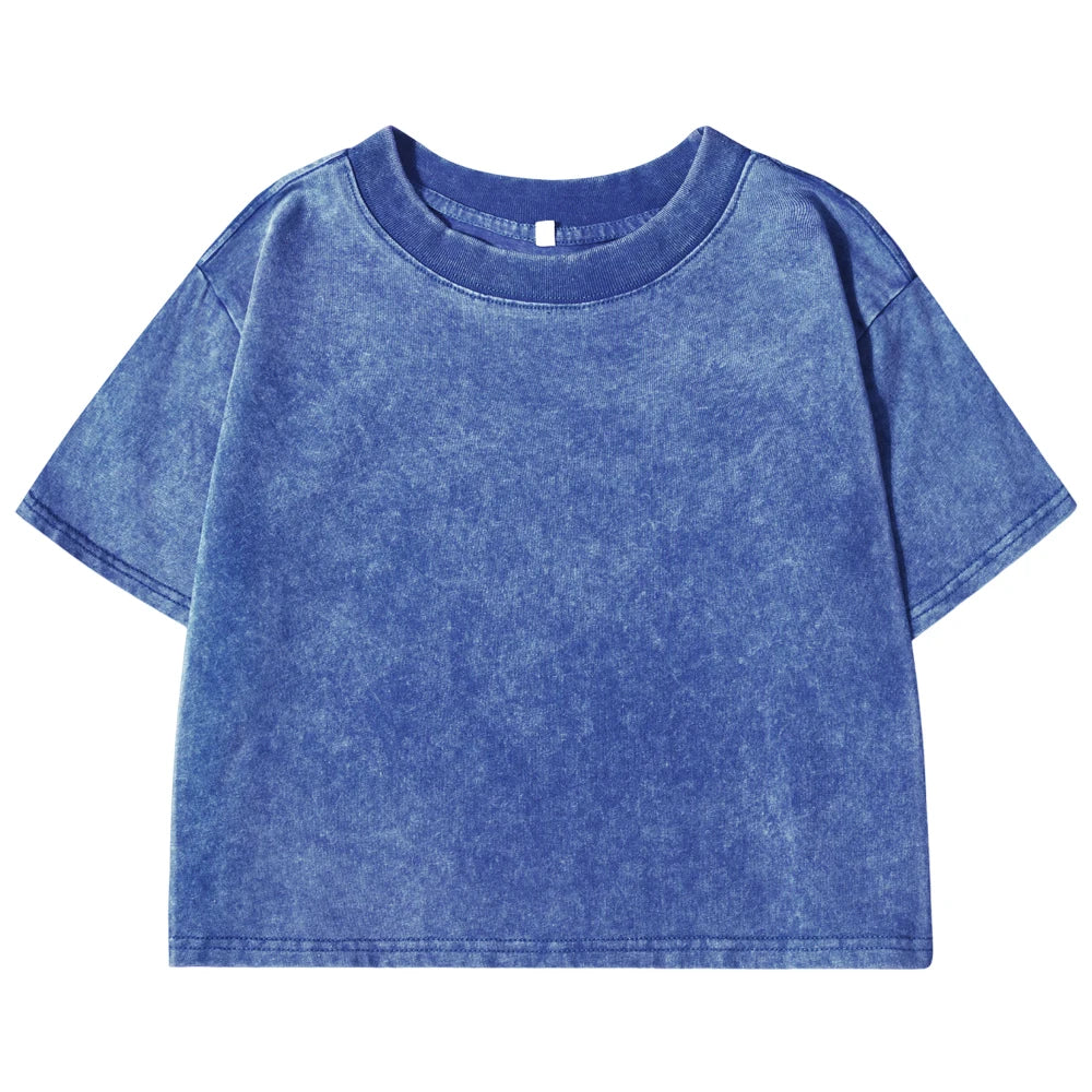 Solid Slim Washed T-Shirt Female Fashion Soft Cotton Streetwear Casual Sport Short Sleeve Cool Retro Crop Clothing For Women