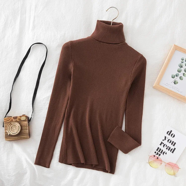 2025 Women Turtleneck Sweater Knitted Soft Pullovers Cashmere Jumpers Basic Solid Soft Sweaters Women Autumn Winter Casual Top