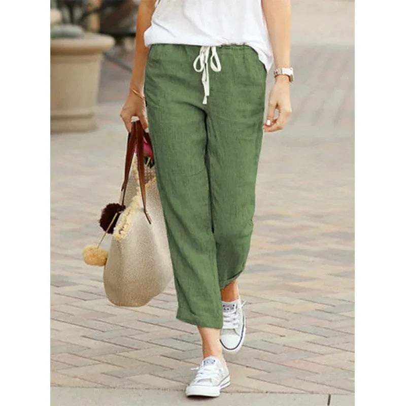 Elegant Solid Drawstring Straight Pants Fashion Women Y2K Pocket Loose Cotton Elastic Waist Baggy Pant Casual Sweatpant Trousers