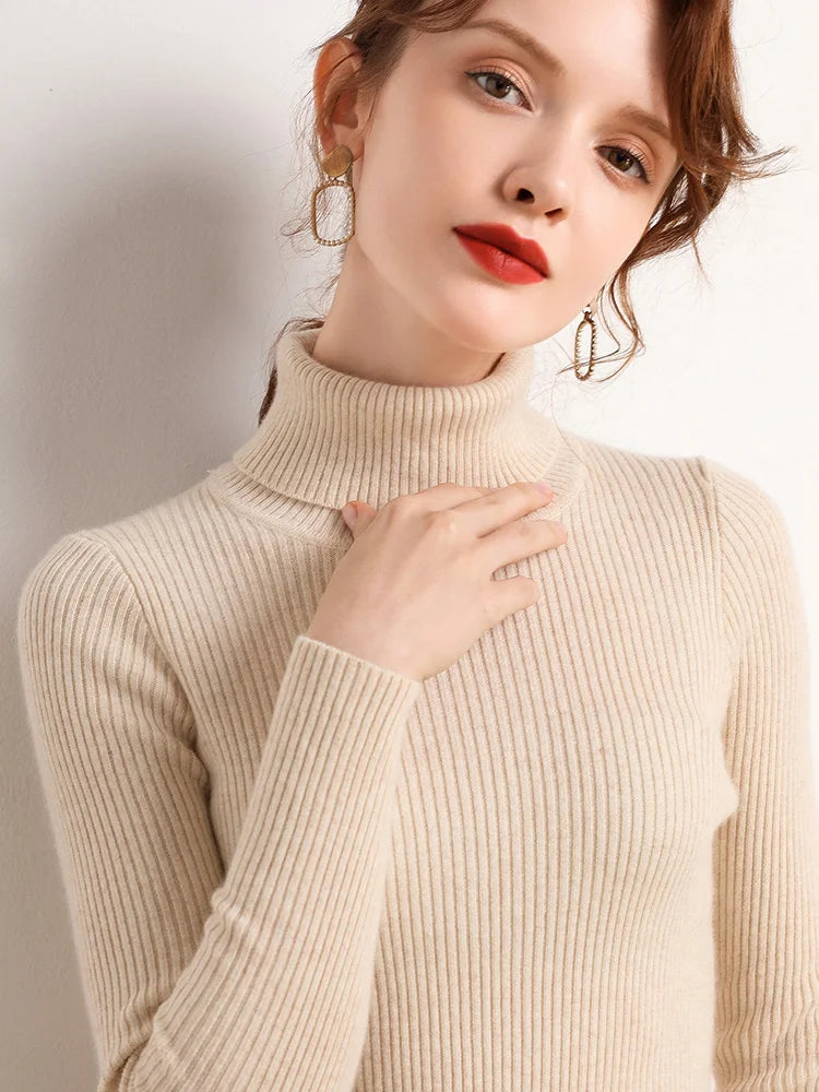 2025 Women Turtleneck Sweater Knitted Soft Pullovers Cashmere Jumpers Basic Solid Soft Sweaters Women Autumn Winter Casual Top