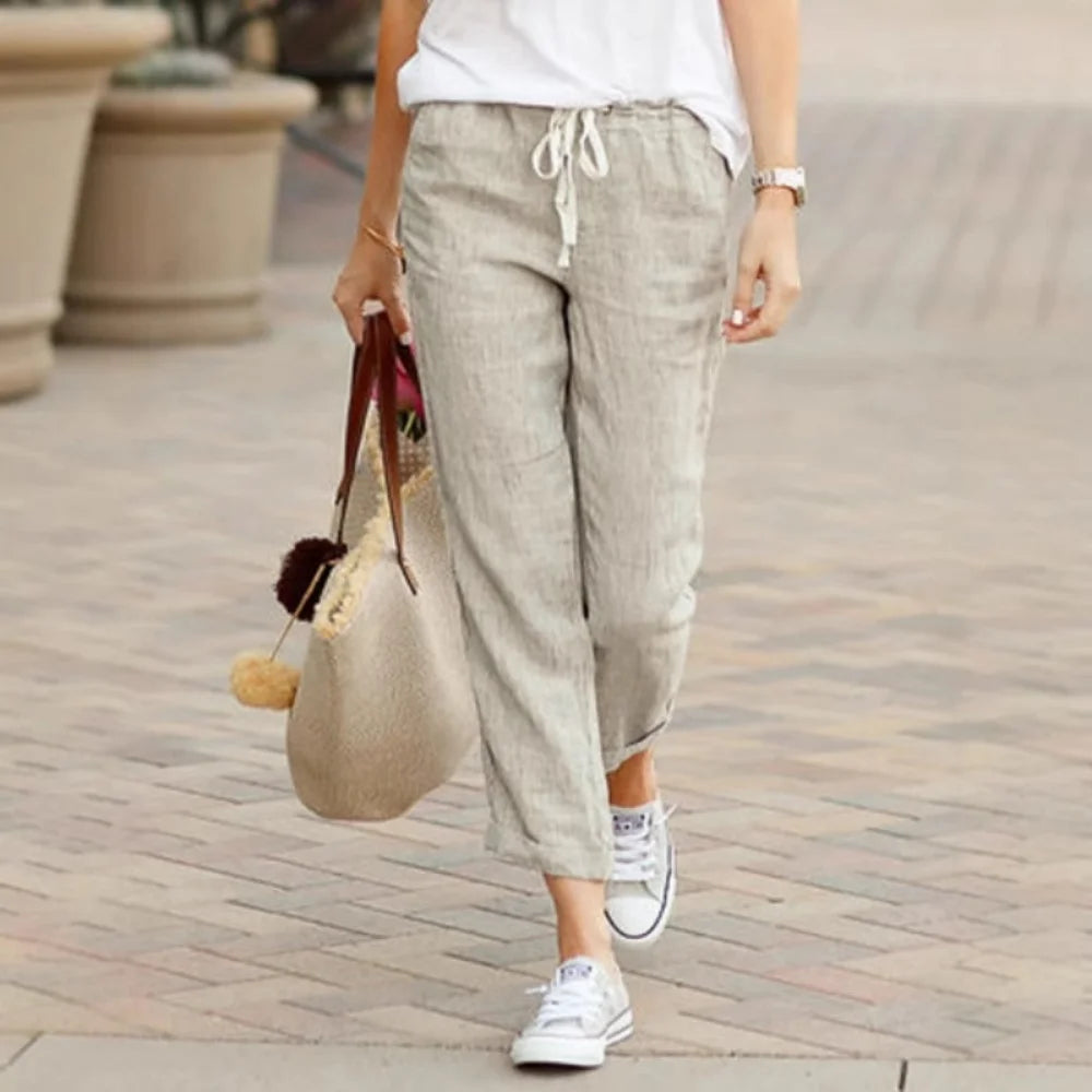 Elegant Solid Drawstring Straight Pants Fashion Women Y2K Pocket Loose Cotton Elastic Waist Baggy Pant Casual Sweatpant Trousers