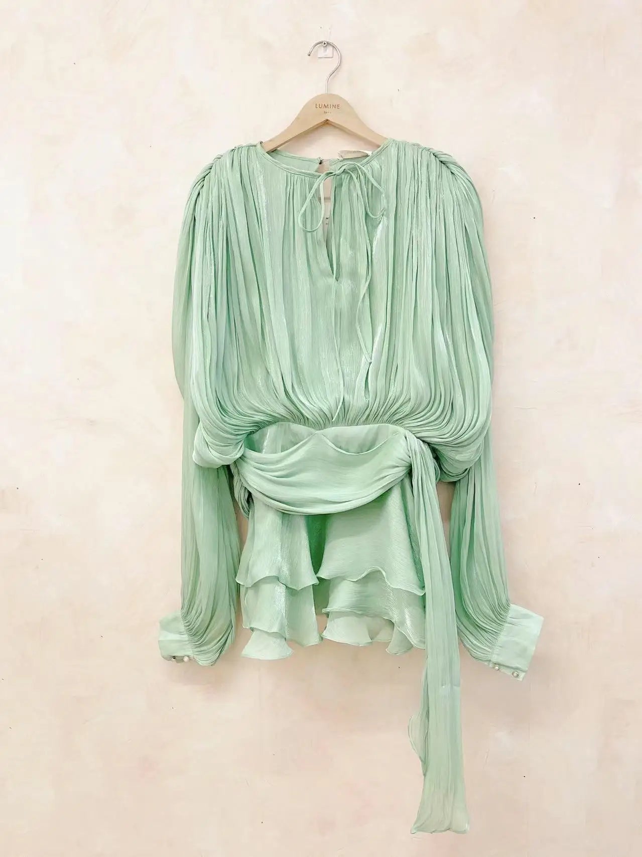 KBQ Solid Patchwork Lace Up Loose Dresses For Women O Neck Long Sleeve High Waist Spliced Folds Temperament Dress Female Fashion