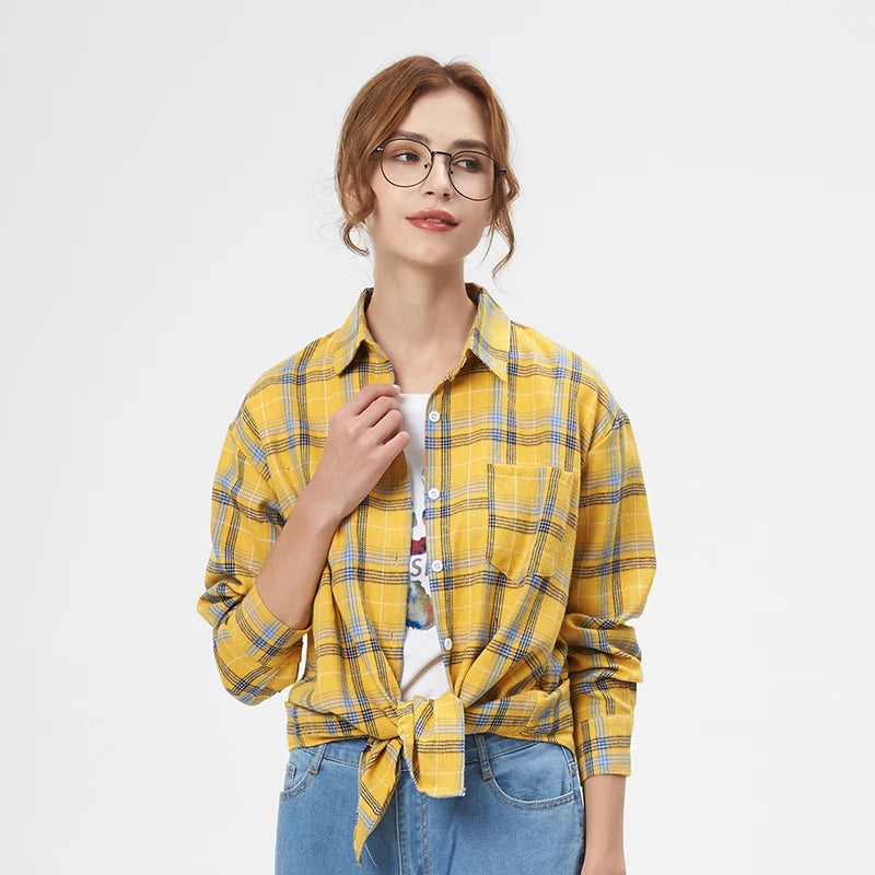 2025 New Fashion Loose Womens Plaid Shirt Fresh College Style Design Blouses And Tops Long Sleeve Casual Female Checked Clothes