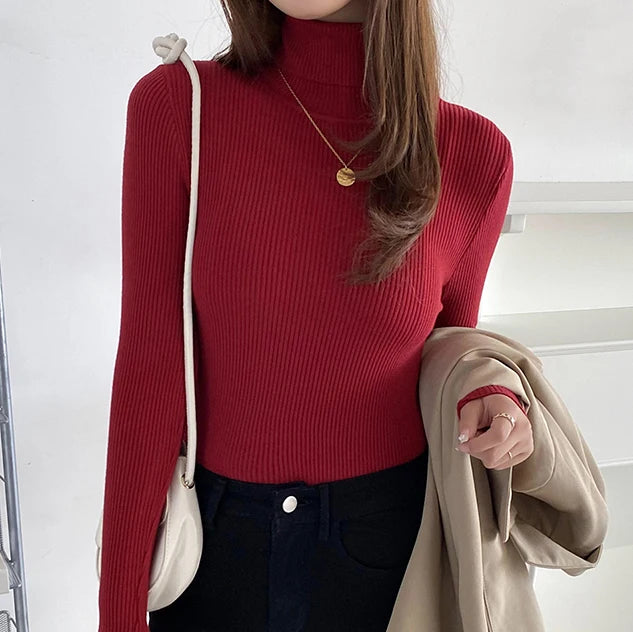 2025 Women Turtleneck Sweater Knitted Soft Pullovers Cashmere Jumpers Basic Solid Soft Sweaters Women Autumn Winter Casual Top